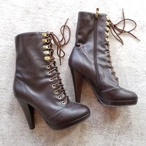 Dark Brown Lace Up Heeled Boots